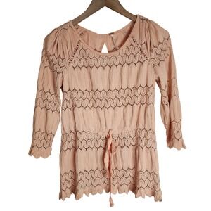 Free People Tunic Top‎ Women's XS Floral Boho Knit Long Sleeve Orange